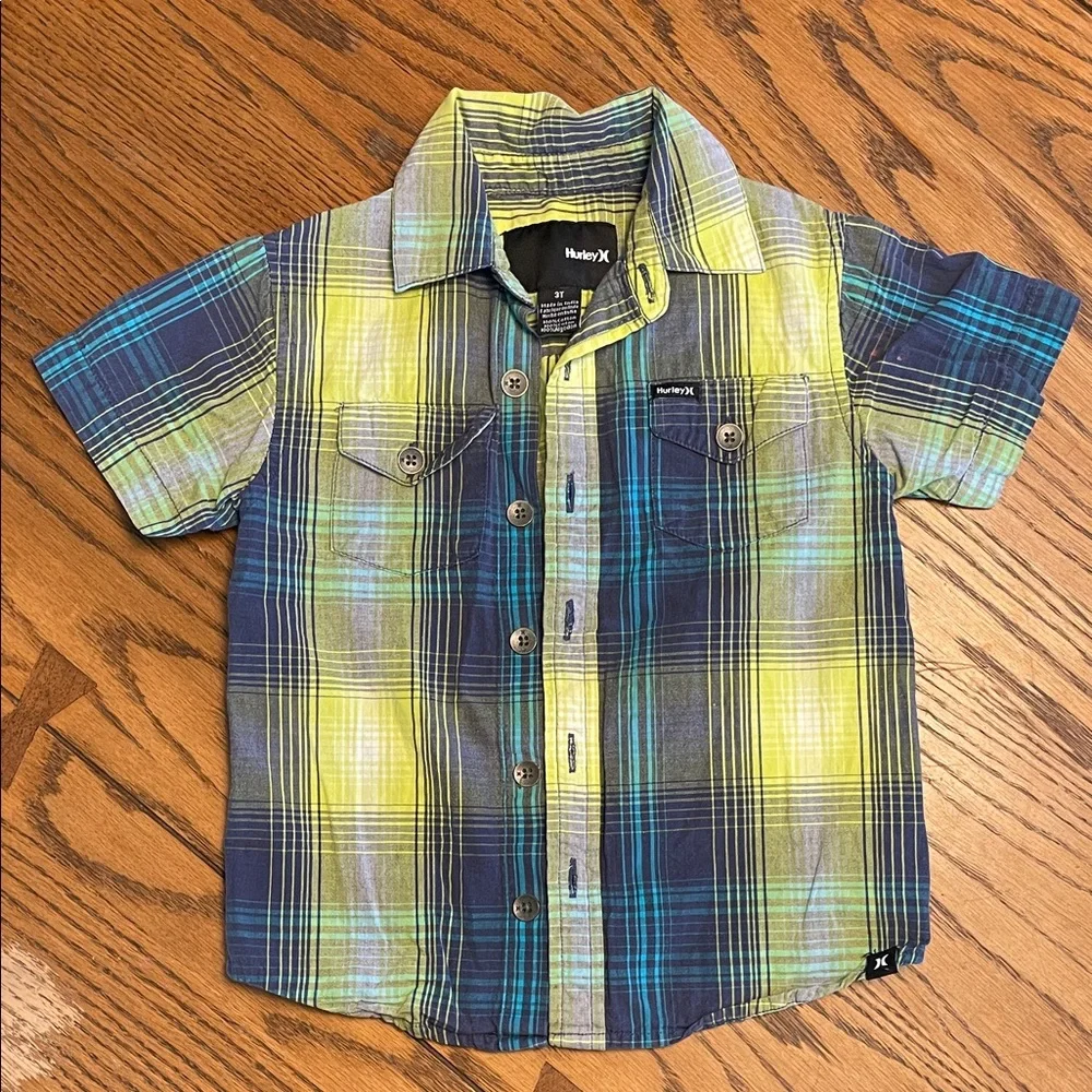 Hurley Kids Plaid Button Down Shirt size 3T, 100% cotton